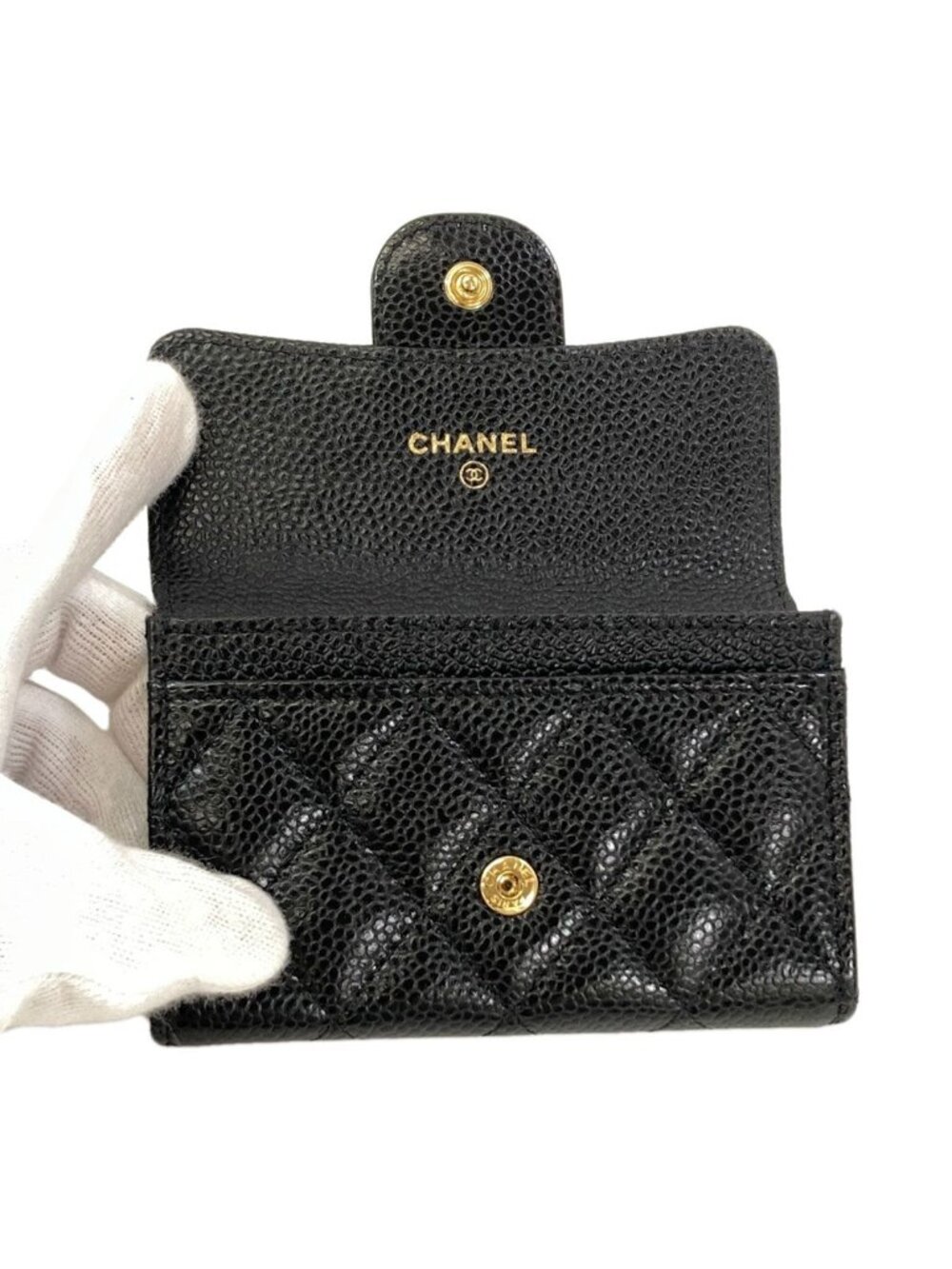 ★SOLD★ Chanel Quilted CC Logo Gold Card Case Gray Calfskin - Picture 4 of 15